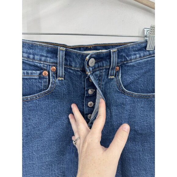 Levi’s Premium Denim Ribcage Jean Shorts Women 24 Blue Button Fly Preppy Western - Picture 9 of 9